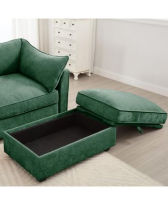 Green Chenille 2-Seater Sofa with Pull-Out Storage