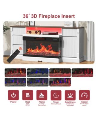  Modern Glass TV Stand w/ Fireplace, LED, Storage for 80" TVs