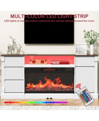  Modern Glass TV Stand w/ Fireplace, LED, Storage for 80" TVs