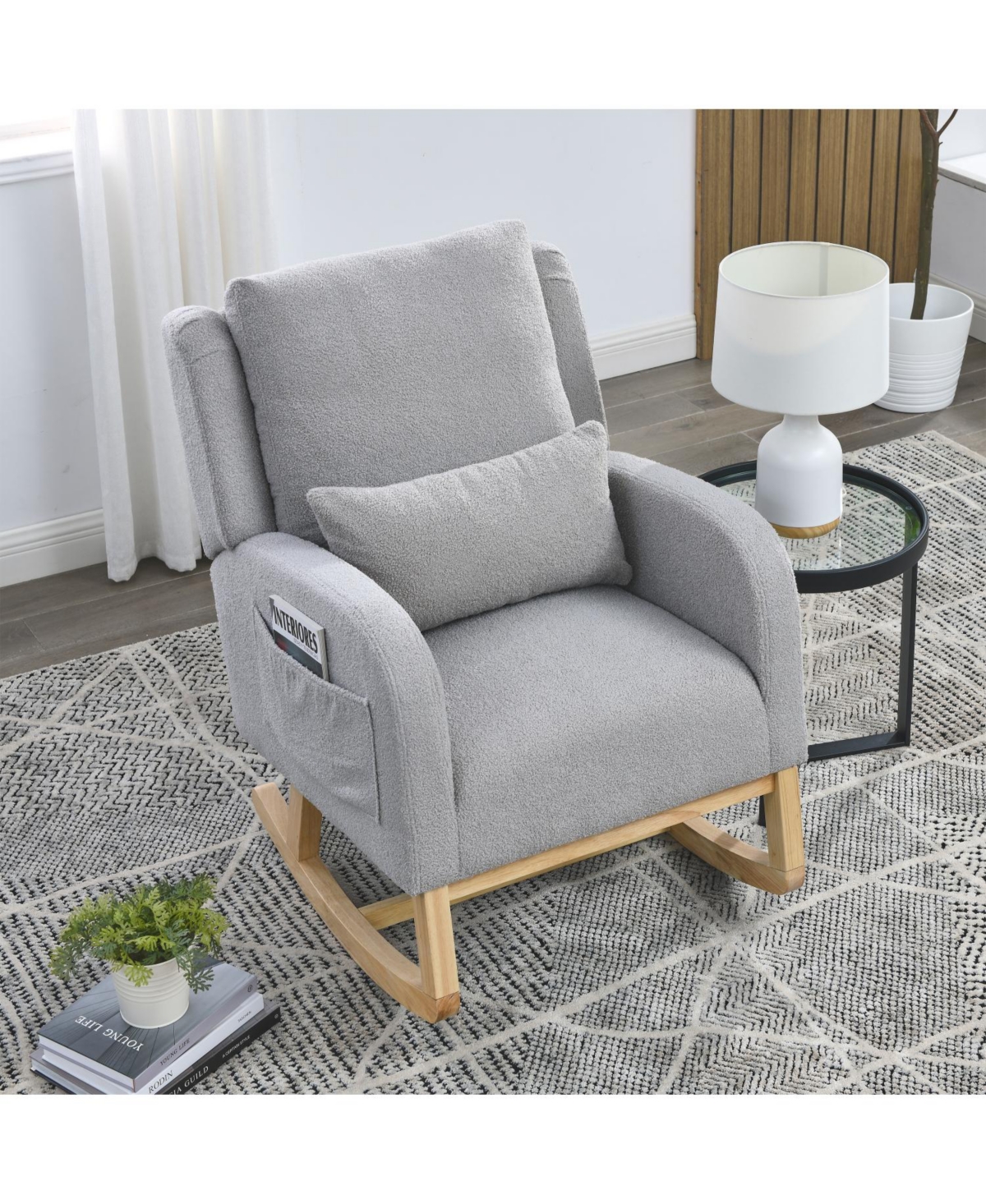 Streamdale Furniture 27.5" Modern Accent Rocker Armchair with Lumbar Pillow & Pockets