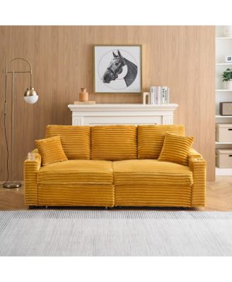 80" Pull-Out Corduroy Sleeper Sofa Bed with Cup Holders & Pillows for Living Room or Apartment