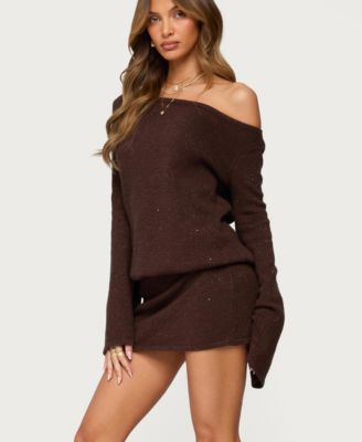 Women's Off Shoulder Sequin Knit Mini Dress