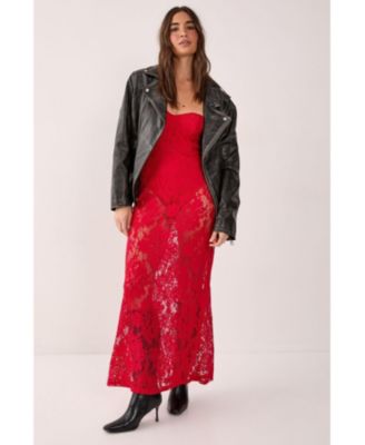 Women's Lace Bandeau Sheer Maxi Dress