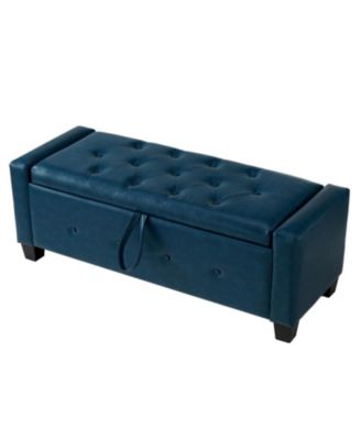 48" Storage Ottoman Bench - Tufted Faux Leather PU Blue