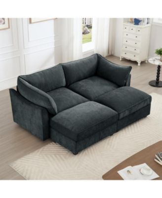 2-Seater Sofa w/ Footrests & Storage - Chenille Gray