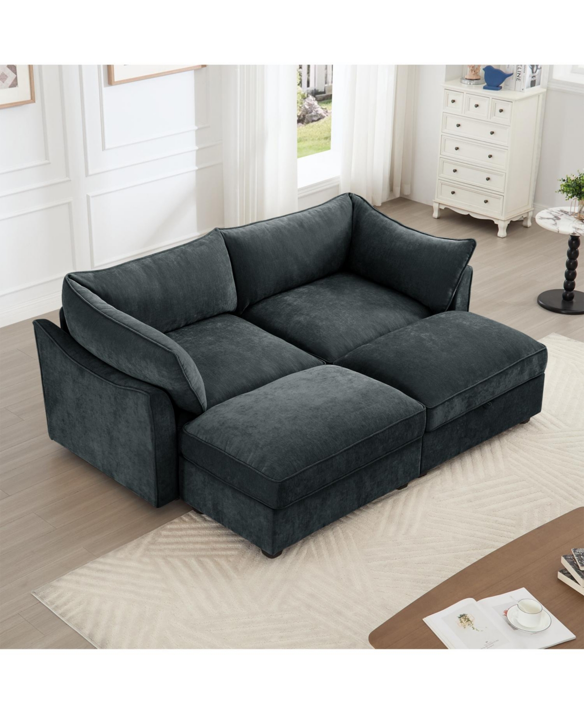 Streamdale Furniture 2-Seater Sofa w/ Footrests & Storage - Chenille Gray
