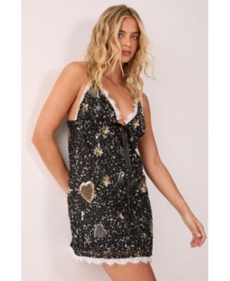 Women's Tattoo Heart Lace Trim Mini Dress