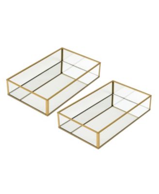 Handcrafted Glass Tray, Decorative Storage Tray for Makeup, Jewelry, Desk, or Bathroom, Clear with Gold