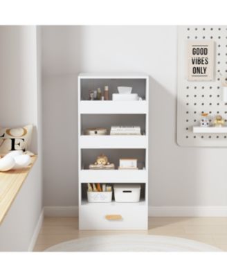 Streamdale 4-Tier Freestanding Bookshelf with 3 Sliding Drawers and 1 Bottom Drawer