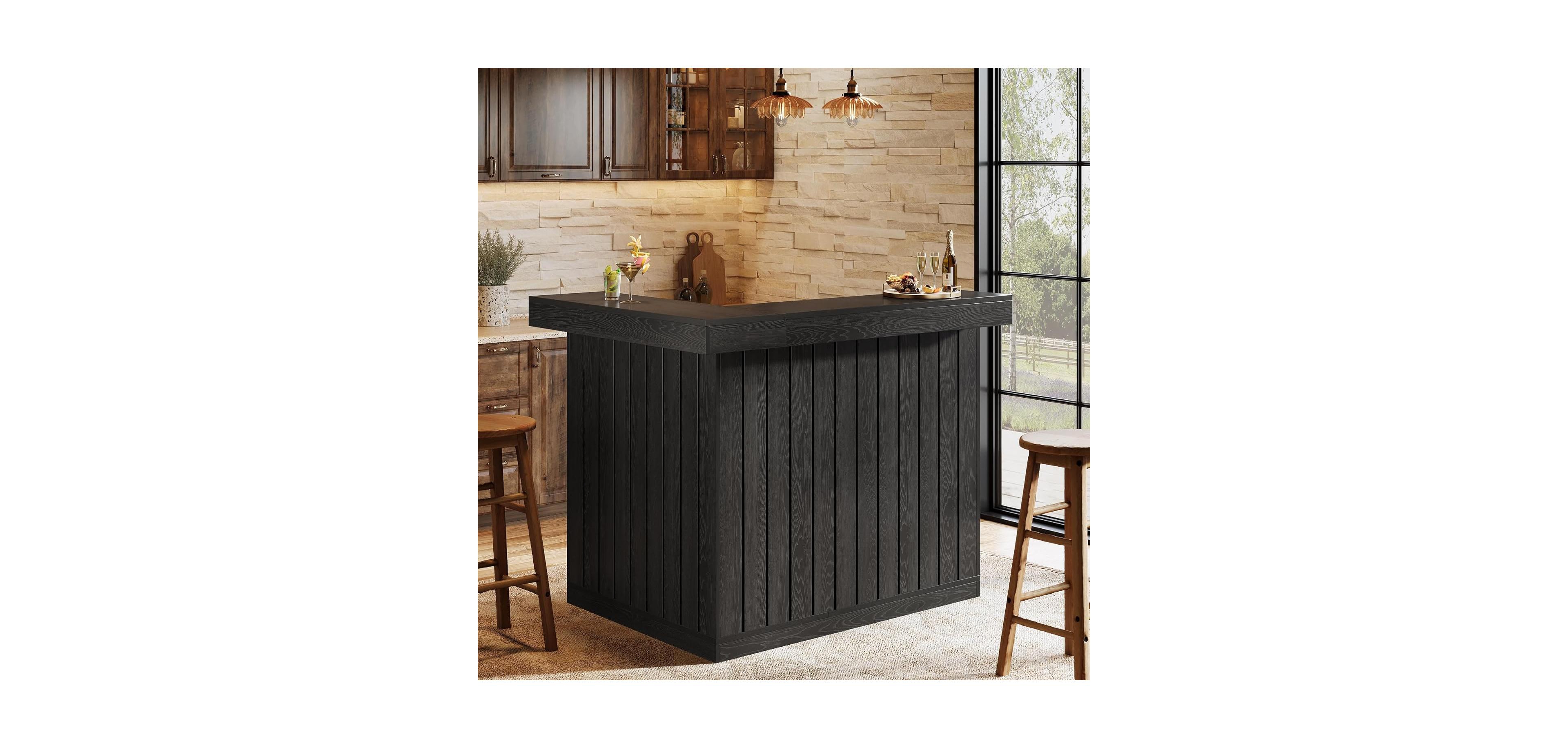 Tribesigns L-Shaped Home Bar Unit, 4 Storage Shelves