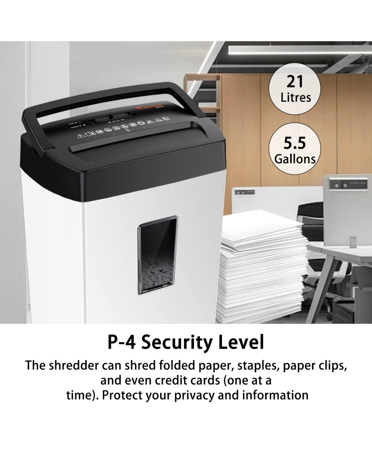 Bonsaii Crosscut Shredder, 12-sheet, P-4 Security, 5.5Gal Bin, Heavy-Duty, Shreds Paper, Credit Cards, Mail & Staples