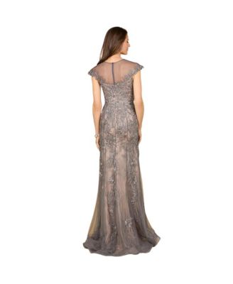 Women's Sheath Lace Gown with Cap Sleeves