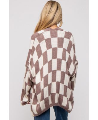 Maternity Taupe Checkered Print Oversized Cardigan