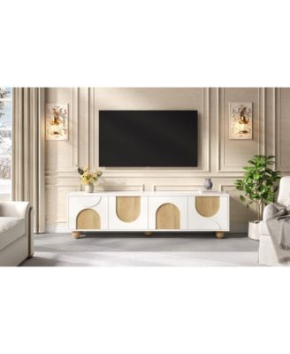 Farmhouse TV Stand for 75" TVs, Cream Media Console, White, 69.6"W