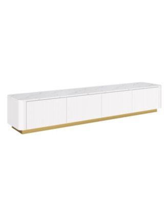 Luxury Fluted TV Stand - Faux Marble Top, 4 Drawers, Gold Base, White