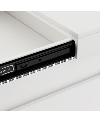 Nightstand with Charging, LED, Sliding Top, Drawers - White