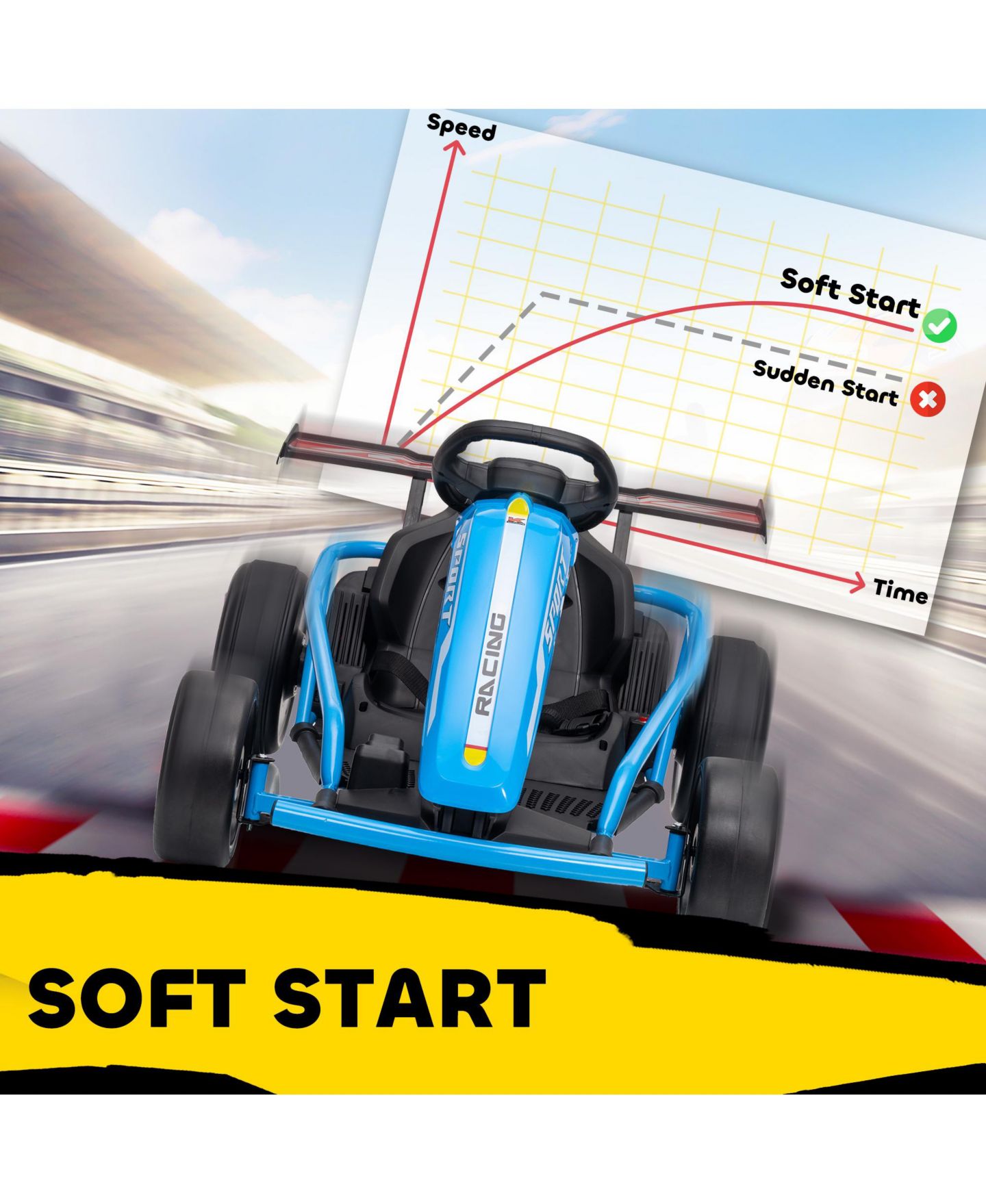Детская игрушка Qaba 24V 8.1 Mph PP/Metal Dual-Motor Drift Electric Go-Kart, Supports Up to 154 Lbs., от 8 лет, цвет: Синий — фото 6