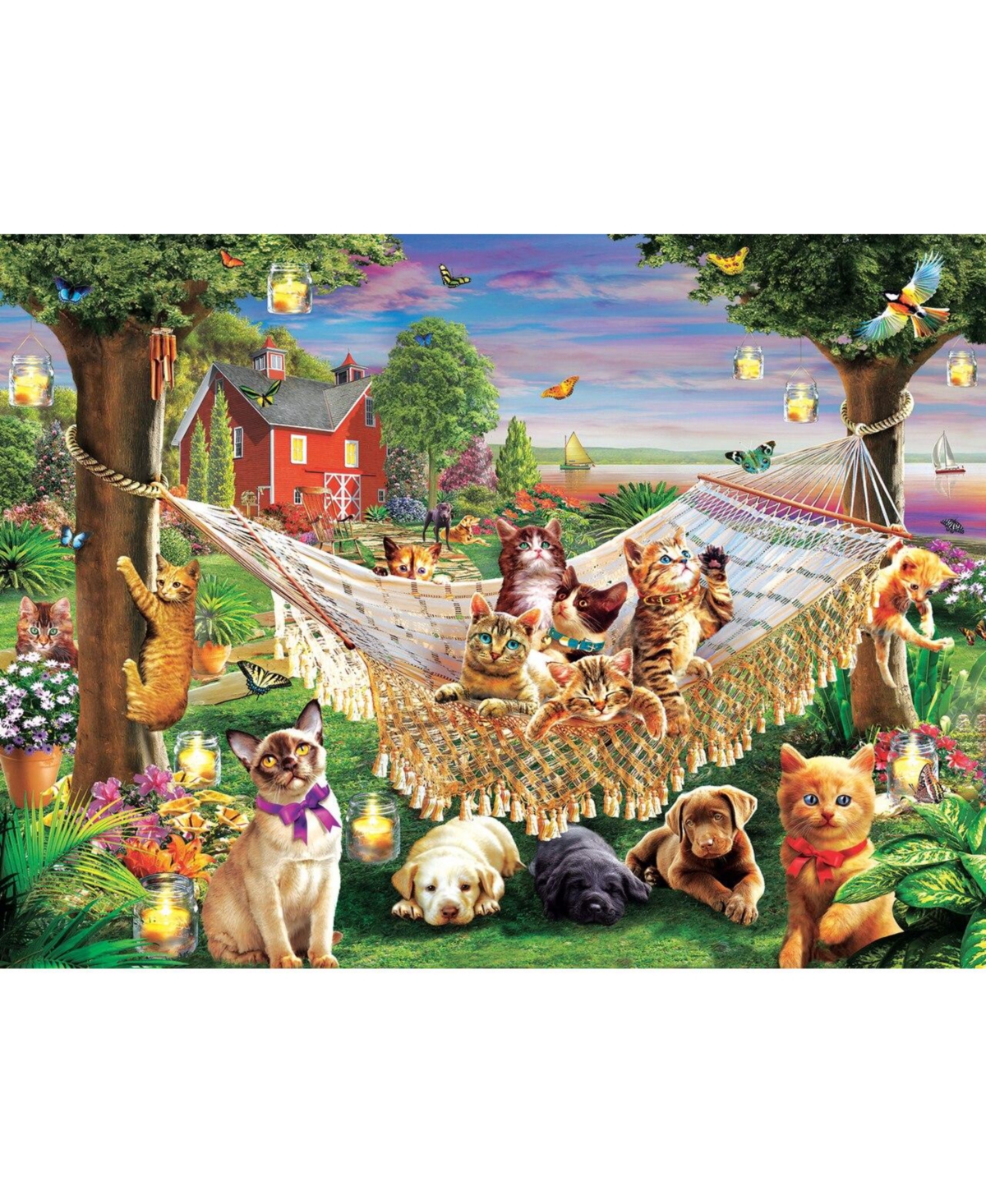 SunsOut Kittens Puppies and Butterflies 500 piece Jigsaw Puzzle for Adults