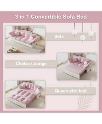 Queen Pull Out Sofa Bed, 3-in-1 Convertible Sleeper, Velvet Loveseat