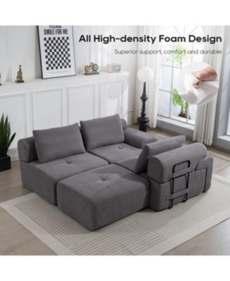 L-Shaped Corduroy Sectional Sofa Bed - Memory Foam, Steel Frame