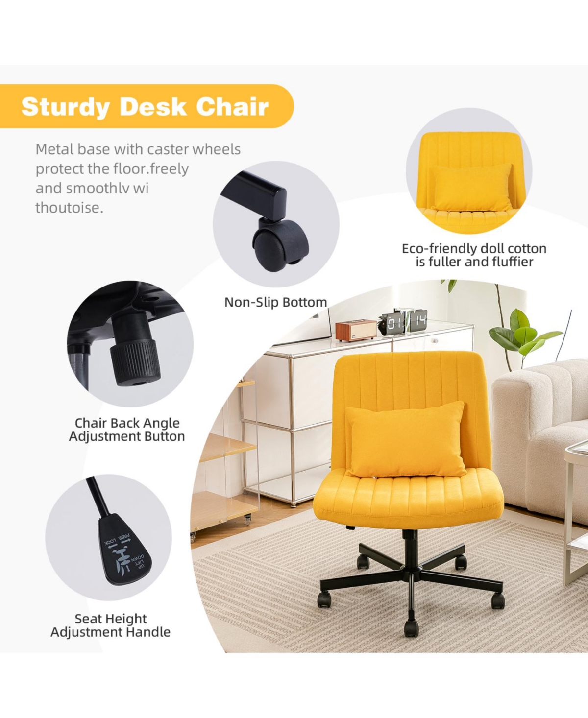 Streamdale Furniture Streamdale Linen Armless Office Chair with Wheels