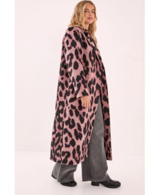 Women's Leopard Wool Blend Tailored Coat