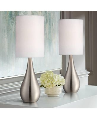 Evans Modern Accent Table Lamps 21" High Set of 2 Brushed Nickel Metal Teardrop White Cylinder Shade for Bedroom Living Room House Home