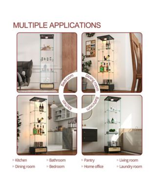 Modern Glass Display Cabinet w/ Drawer & LED Lights