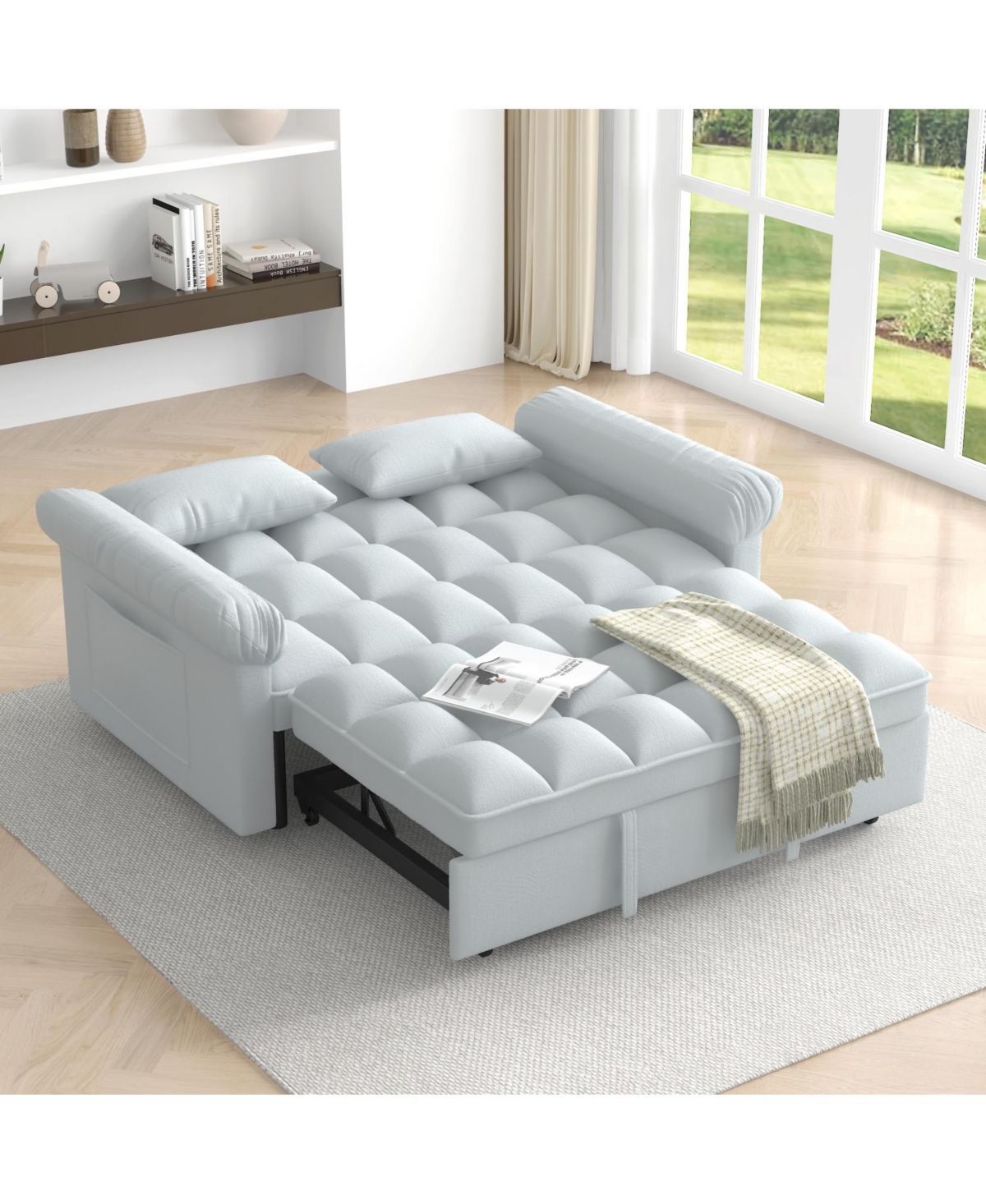 Streamdale Furniture Loveseats Sofa Bed with Pull-out Bed, Adjsutable Back-Light grey