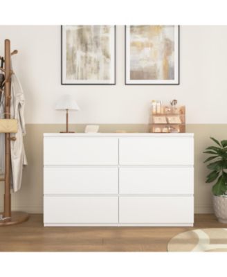 6 Drawer Storage Cabinet Wood Dresser Clothes Organizer White