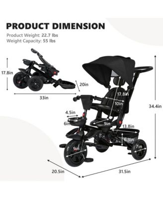 Kids Tricycle Stroller, 7 In 1 Folding Toddler Trike w/Adjustable Push Handle