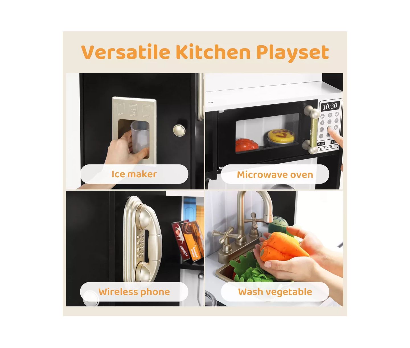 Детский игровой набор Kinder King Interactive Lights and Sounds Wooden Kitchen Playset, Ages 3+, цвет: Чёрный — фото 5