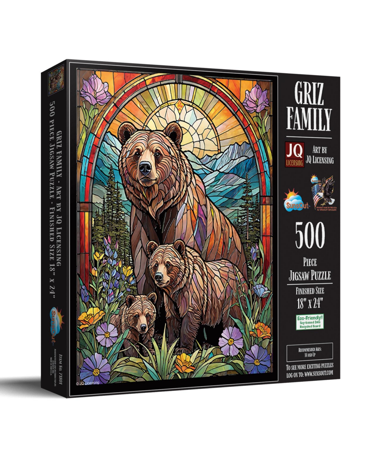 SunsOut Griz Family Stained Glass Bears 500 piece Jigsaw Puzzle for Adults
