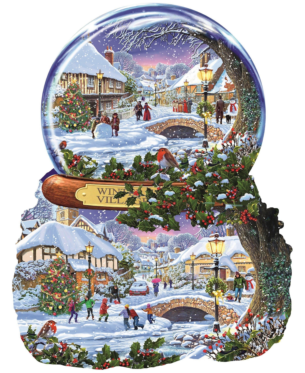SunsOut Winter Village 1000 piece Jigsaw Puzzle for Adults Special Shape Christmas