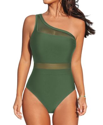 Women's One Shoulder Mesh One Piece Swimsuit