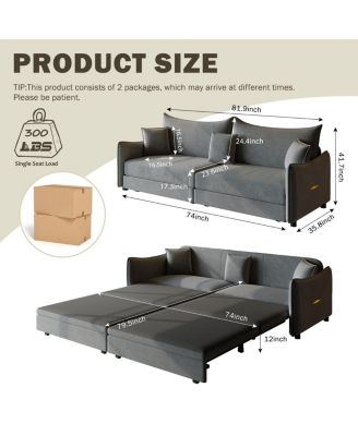 81.9'' Velvet Pull Out Sleeper Sofa Bed, 3-in-1 Convertible King Couch with Pillows, Modern Sofa for Living Room-Maison Boucle