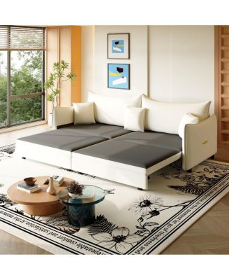 81.9'' Velvet Pull Out Sleeper Sofa Bed, 3-in-1 Convertible King Couch with Pillows, Modern Sofa for Living Room-Maison Boucle