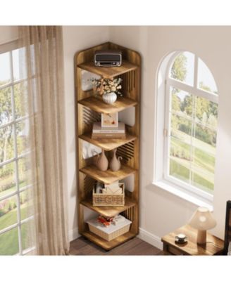 6-Tier Corner Shelf Stand, 71-Inch Rustic Tall Corner Bookshelf, Narrow Corner Bookcase, Corner Plant Stand Display Shelf Organizer