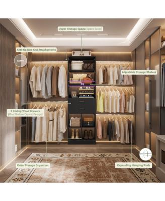 4-8 FT Walk-in Adjustable Closet Organizer System with 2 Drawers and 5 Rods, Fits 60-96'' Closets