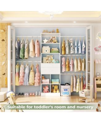 4-8 FT Walk-in Adjustable Closet Organizer System with 2 Drawers and 5 Rods, Fits 60-96'' Closets