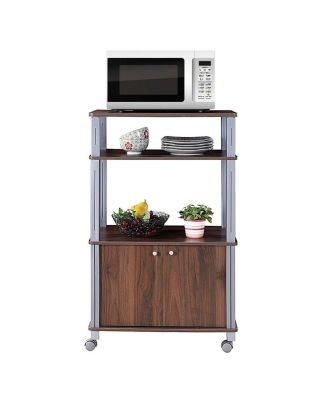 Multifunctional Rolling Kitchen Baker s Rack with 2-Tier Shelf and Cabinet
