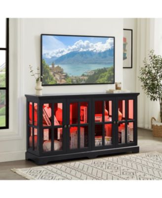 LED Curio Cabinet with Glass Doors & Adjustable Shelves - Black