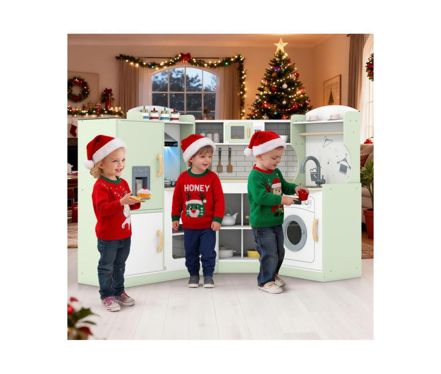 Детская игрушка HONGGE Corner Play Kitchen with Washer and Ice Maker, Ages 3+, цвет: Зелёный — фото 4
