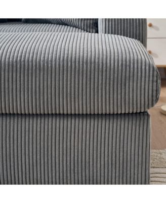 Oversized Corduroy Chaise Lounge Chair with Ottoman, Storage & USB - Grey