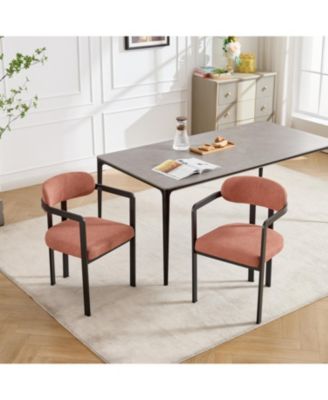 Boucle Dining Chairs Set of 2, Mid-Century Modern,Metal Legs