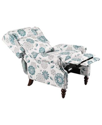 Streamdale Push Back Recliner Chair, Wing Back, Gourd Legs, White & Blue