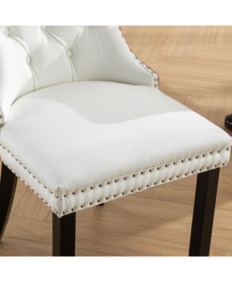 Modern Tufted Dining Chair Set, White PU/Pink Velvet