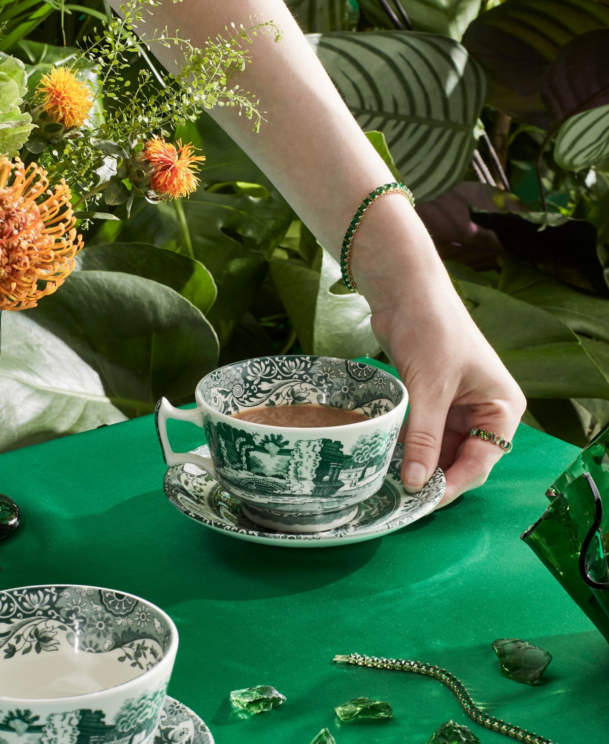 Spode Heritage Green Italian Breakfast Cups and Saucers, Set of 4