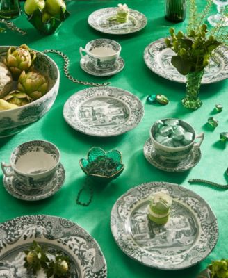 Heritage Green Italian Teacup and Saucers, Set of 4