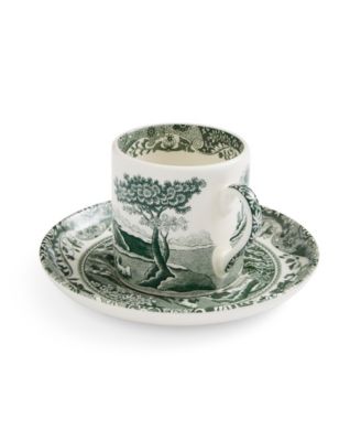 Heritage Green Italian Espresso Cups and Saucers, Set of 4